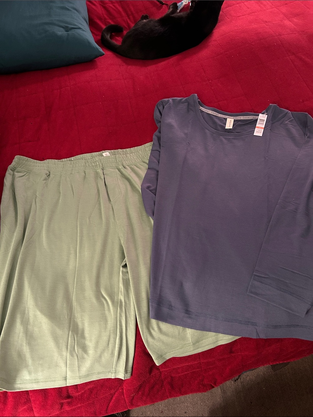 HUE Two-Piece Lounge Set in Sage Green & Slate Blue